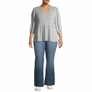 Como Blu Peplum, Pullover V-Neck Top, Grey, 3X - Picture 1 of 6