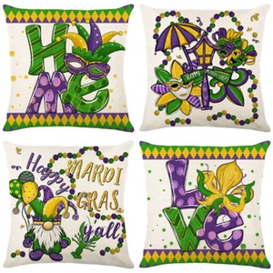 Mardi Gras Fleur de Lis Home Love Throw Pillow Covers 18In Cushion Case Set of 4 - Picture 1 of 5