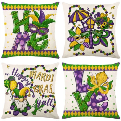 Mardi Gras Fleur de Lis Home Love Throw Pillow Covers 18In Cushion Case Set of 4 - Image 1 of 4