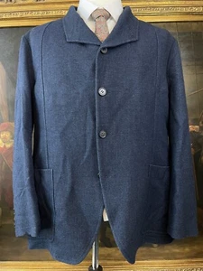 Armani Collezioni x Barneys 44R Dark Blue Knit Wool Unstructured Blazer Jacket - Picture 1 of 10