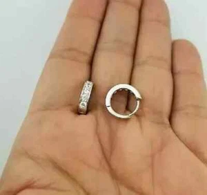 0.80 Ct Lab Created Diamond Huggie Hoop Women's Earring's 14K White Gold Plated - Picture 1 of 3