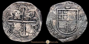 Felipe II 8 Reales (27,45 gramosg) (1556-1598) Sevilla Ensayador d cuadrada (Ca - Picture 1 of 3