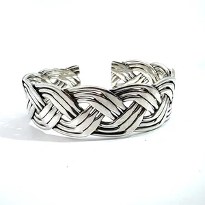 Sterling Silver 925 MEXICO ATI Woven  Cuff Bracelet - Picture 1 of 6