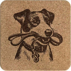 Quadratischer Korkuntersetzer/Topfständer 'Jack Russell Holding Dog Leash' (TR00029977) - Bild 1 von 2
