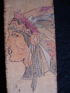 Antike Kinder Holz Stifte Box bemalt Indianer Indianer Motiv - Bild 1 von 1