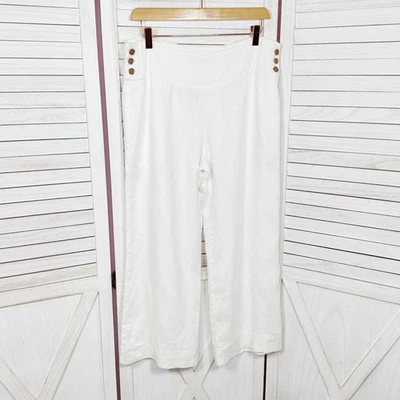 Lauren Ralph Lauren Pants Women 6 White Linen Sailor Button Wide Leg Crop Trouse - Image 1 of 4