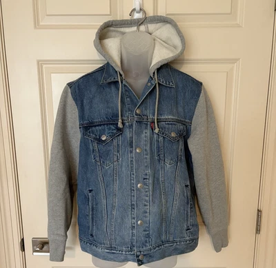 Levi’s ~ Chaqueta de camionero con capucha calce relajado híbrida azul gris para hombre ~ Talla M Foto 1 de 4
