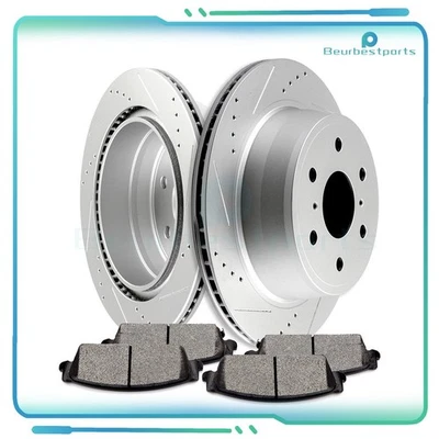 Fits Chevrolet Tahoe GMC Yukon Drilled Slot Rear Brake Rotor + Ceramic Pads Set Foto 1 de 4