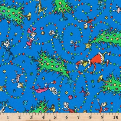 How the Grinch Stole Christmas Blue Trees 22569  100% Cotton Fabric by half yard - Image 1 of 4