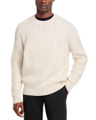HUGO BOSS PORSCHE Sweater Mens XL Cream Crew Cableknit 100% Wool DIONEL $398 - Image 1 of 4
