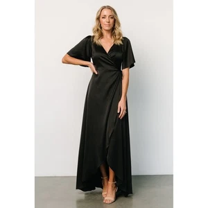 Baltic Born NWOT Vara Satin Maxi Wrap Dress Black Evening Cocktail Size Small - Picture 1 of 12