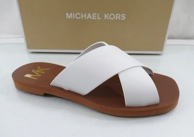 Michael Kors Glenda Slide Sandal Cross Straps MK Logo Optic White Size 7.5 - Image 1 of 4