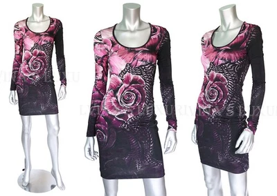 JUST CAVALLI BY ROBERTO CAVALLI DRESS ROSE PRINT LONG SLEEVE $595 IT 42 US 6 - Image 1 of 4