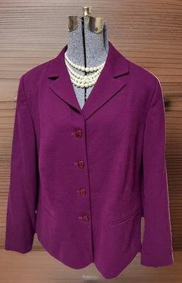 Blazer Talbots Talla 12W Púrpura 100% Lana Chaqueta Bolsillos Hecho en la Antigua Escuela EE. UU. WOW Foto 1 de 4