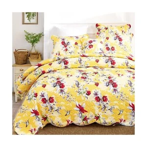 DaDa Bedding Radiant Sunshine Yellow Floral Bedspread Set - Hummingbirds Farm... - Picture 1 of 9