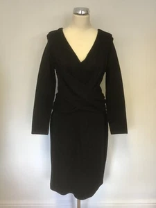 NEW JACQUES VERT BLACK V NECK DRAPED FRONT LONG SLEEVED OCCASION DRESS SIZE 18 - Picture 1 of 5