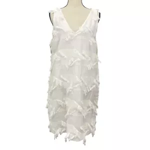 Anthropologie Maeve Double Vee Fringe Dress Womens 12 White Sleeveless - Picture 1 of 10