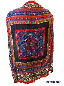 Schal Challis by Berkshire Rayon Vintage 34x36 groß rot blau - Bild 1 von 5