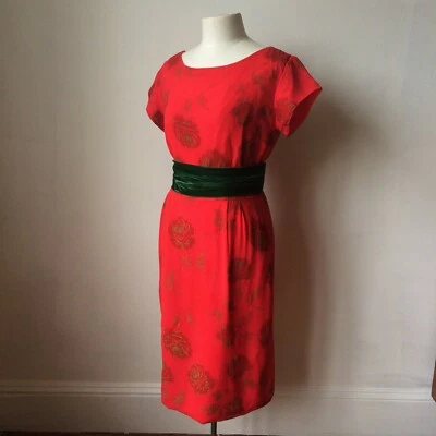 Vintage Red Gold Rose wiggle dress - Imagem 1 de 4