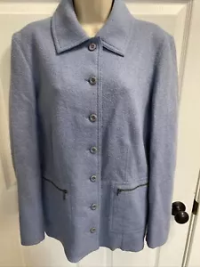 LN Talbots Sz L Blue alpaca wool blend button up longline Jacket Made In Peru - Picture 1 of 5