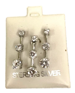Orecchini in argento sterling con pendente abbinato pendente orecchino con strass lungo 1" - Foto 1 di 7