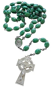 Vintage Rosary Celtic Roman Catholic Our Lady Knock Shamrock Enamel Glazed - Picture 1 of 6