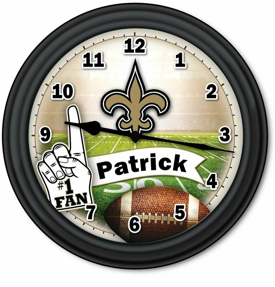 New Orleans SAINTS Football Fan PERSONALIZED Wall Clock - Man Cave NFL - GIFT - Image 1 of 1