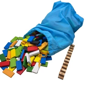 Wooden Domino Blocks Set Tile Building Stacking Games with Storage Bag - Picture 1 of 3