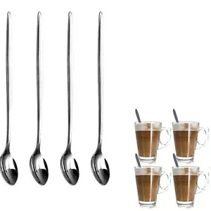 4 Long Handled Cocktail Spoons Knickerbocker Latte Sundae Teaspoons Bar Tool - Picture 1 of 7