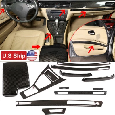 Juego de molduras de panel de consola central interior de fibra de carbono ABS para BMW 3 E90 2005-12 EE. UU. Foto 1 de 4
