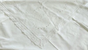 Square White Cotton Tablecloth Table Center Cut Out Design With Lace Trim - 86cm - Picture 1 of 12