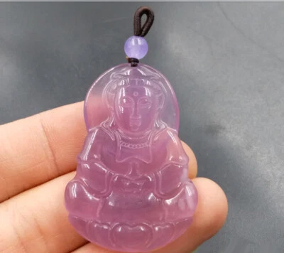 Collar Colgante Púrpura Calcedonia Ágata Jade Guanyin Bodhisattva Kwan-yin Suerte Foto 1 de 4