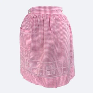 VTG Pink Gingham Hand-Stitched Cross-Stitch Waist Apron Charming Retro Kitchen - Picture 1 of 6