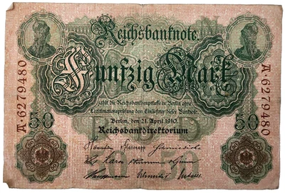 German 50 Mark Banknote – April 21, 1910 Reichsbanknote – Serial #A.6279480 - Image 1 of 2