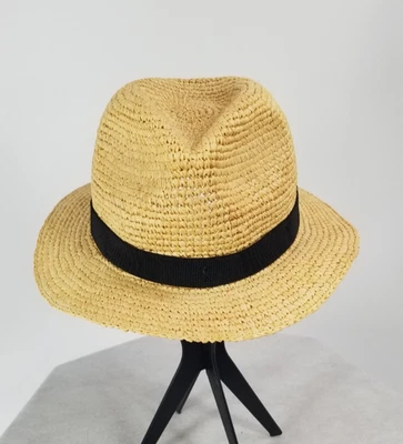 Sombrero de Paja Embalable J CREW Talla S-M Rafia NUEVO Banda Negra Foto 1 de 4