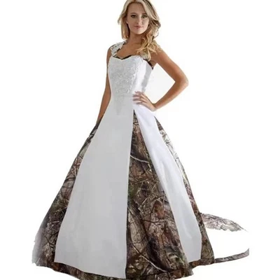 Western Camo Wedding Dress Straps Corset Sleeveless Elegant Satin Bridal Gowns - Image 1 of 4