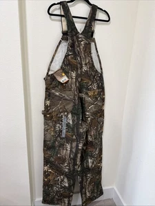 Carhartt Camo Bib Overalls Mens Quilt Lined Double Knee Realtree Medium Tall - Picture 1 of 10