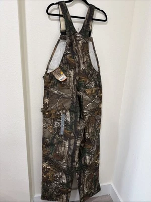 Carhartt Camo Bib Overalls Mens Quilt Lined Double Knee Realtree Medium Tall - Image 1 of 4