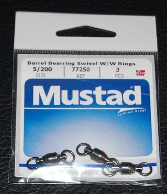 Mustad 77250-5/200 rodamiento de bolas giratorio con anillos soldados 200 lb paquete de prueba de 3 Foto 1 de 2