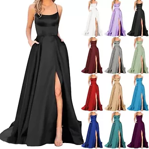 Prom Dresses Ladies Long Women Elegant Backless Long DressesCrisn Satin* - Picture 1 of 60