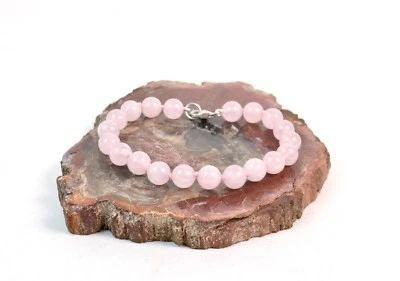 Bracciale in Quarzo Rosa e chiusura in Argento 925. Made in Italy - Immagine 1 di 2