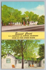 1940er Sunset Court Highway 50 Roadside Fowler Colorado Leinen Postkarte - Bild 1 von 2