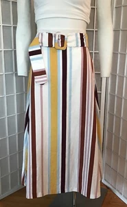 Zara TRF Collection Womens M Striped Belted Flowy A-Line Skirt Coastal - Picture 1 of 10