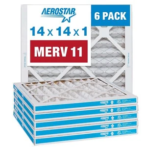 Aerostar 14x14x1 MERV 11 Pleated Air Filter, AC Furnace Air Filter, 6 Pack (A... - Picture 1 of 6