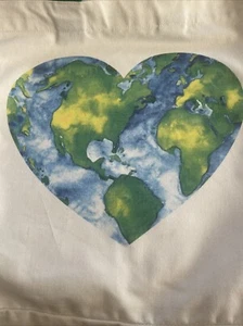 NEW Canvas Shopping Bag Heart Earth World Reusable Tote Bag Handcrafted In India - Picture 1 of 6