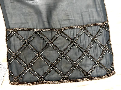 Bufanda de cuello vintage de crepé de rayón con cuentas a mano, marrón carbón, cuentas de bronce Foto 1 de 4