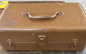 Tackle Box , Fishing, Brown , Used , 2 Tray, Cork Bottom, Hard Metal, Snap Close - Picture 1 of 12
