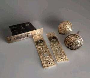Antique Russell & Erwin Brass Doorknob Set Eye With Vines - Picture 1 of 7