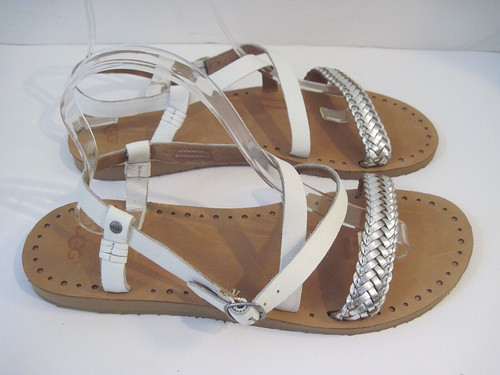Sandali UGG Australia Jordyne in pelle bianco parete argento cinturino intrecciato taglia 10