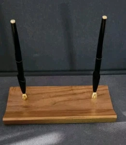 Vintage Wood Double Ball Pen Desk Set  - Imagen 1 de 6